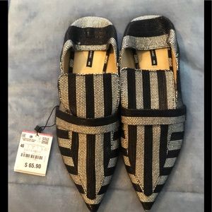 Zara Black and white strip slip on Mule